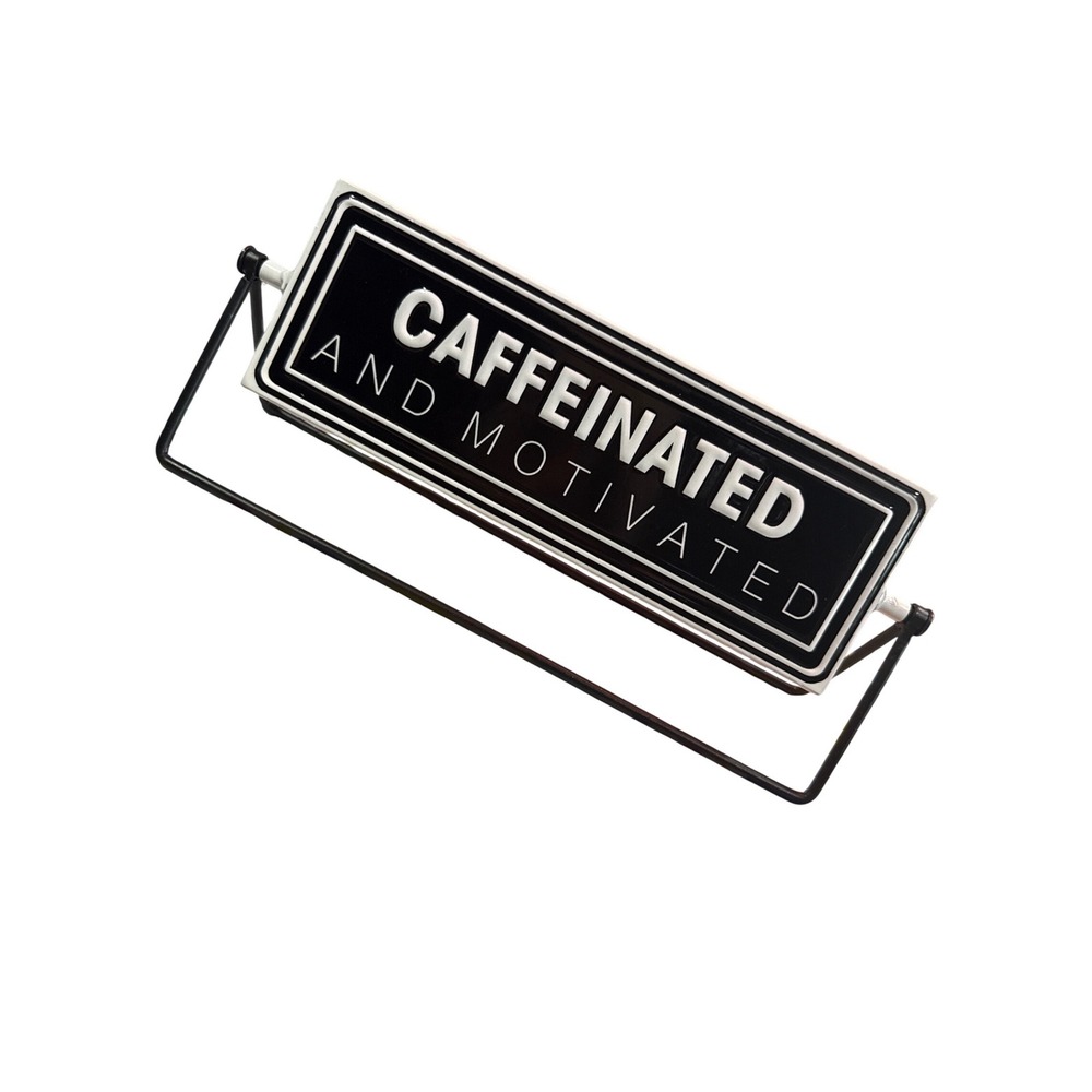 Double‎ Sided Rotating Metal Kitchen Desk Sign Warning Needs Coffee Caffeinated